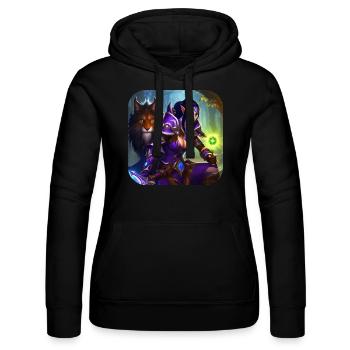 Stolze Fantasy Elfen Kriegerin mit Löwe - Frauen Kapuzen Sweater von Russell - Schwarz - Vorne - Marisol (170cm)