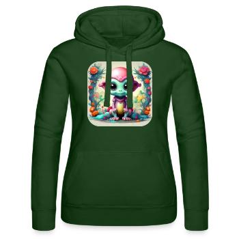 Cute Science Fiction Alien - Women’s Hooded Sweater by Russell - bottle green - Front - Liana (172cm)