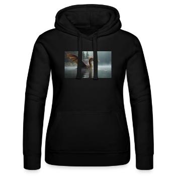 Ein realistischer böser dunkler Drache in einem nebligen Fluss - Frauen Kapuzen Sweater von Russell - Schwarz - Vorne - Marisol (170cm)