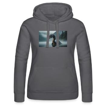 Ein realistischer böser dunkler Drache in einem nebligen Fluss - Frauen Kapuzen Sweater von Russell - Schwarz - Vorne - Marisol (170cm)