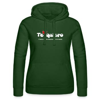 « JE T’AIME » - Citations drôles Couples 06 - Sweat à capuche Russell Femme - vert bouteille - Devant - Liana (172cm)