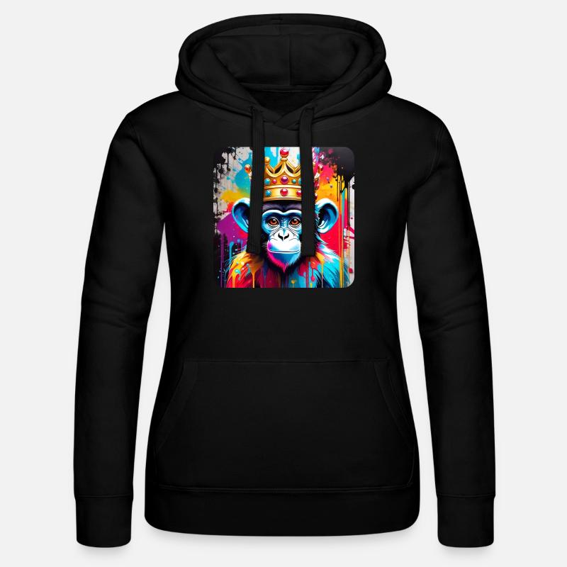 Cute monkey with crown in graffiti style - Women’s Hooded Sweater by Russell - black