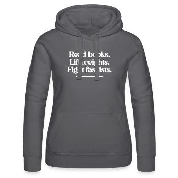 Lisez des livres. Soulevez des poids. Combattez les fascistes. - Sweat à capuche Russell Femme - noir - Devant - Marisol (170cm)
