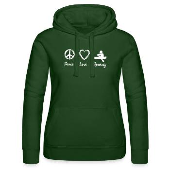 Peace Love Rowing - Women’s Hooded Sweater by Russell - bottle green - Front - Liana (172cm)