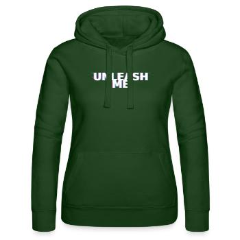 UNLEASH ME Glitch Shirt – Bold Streetwear - Frauen Kapuzen Sweater von Russell - Flaschengrün - Vorne - Liana (172cm)