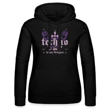 Techno is my Religion Schmetterling - Frauen Kapuzen Sweater von Russell - Schwarz - Vorne - Marisol (170cm)