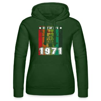 Best Of 70's Geboren 1971 Klassisches Motorrad - Frauen Kapuzen Sweater von Russell - Flaschengrün - Vorne - Liana (172cm)