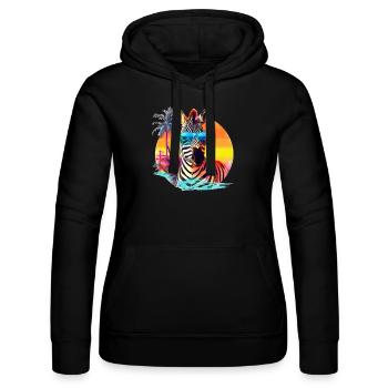 Lustiges Zebra mit Sonnenbrille Retro Stil für - Frauen Kapuzen Sweater von Russell - Schwarz - Vorne - Marisol (170cm)