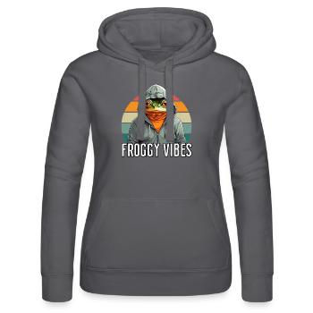 Froggy Vibes - Frog Design - Women’s Hooded Sweater by Russell - black - Front - Marisol (170cm)