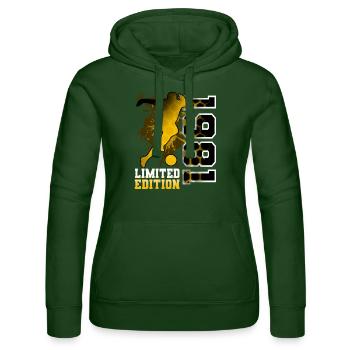 1981 Year of birth Birthday Football - Women’s Hooded Sweater by Russell - bottle green - Front - Liana (172cm)