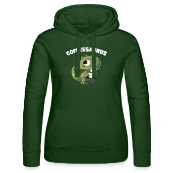 Coffeesaurus - Women’s Hooded Sweater by Russell - bottle green - Front - Liana (172cm)