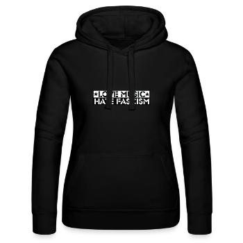 Liebe Musik Hasse Faschismus Botschaft - Frauen Kapuzen Sweater von Russell - Schwarz - Vorne - Marisol (170cm)