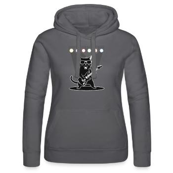 Katze Mit Sonnenbrille Spielt Gitarre Auf Bühne - Frauen Kapuzen Sweater von Russell - Schwarz - Vorne - Marisol (170cm)