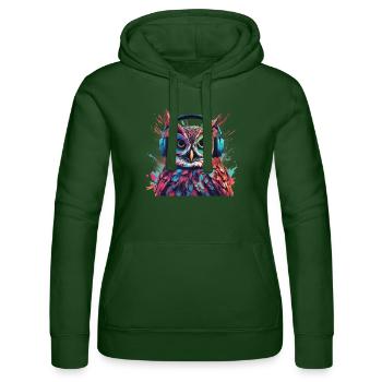 Hibou cool avec des écouteurs - Sweat à capuche Russell Femme - vert bouteille - Devant - Liana (172cm)