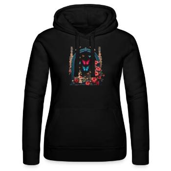 Fleurs et papillons - Sweat à capuche Russell Femme - noir - Devant - Marisol (170cm)
