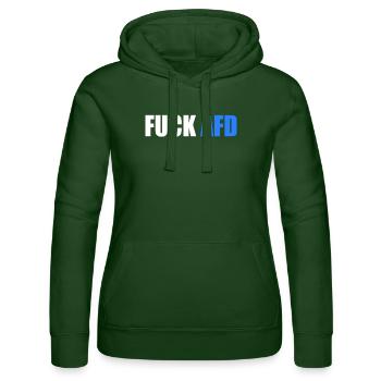 Fuck afd - Frauen Kapuzen Sweater von Russell - Flaschengrün - Vorne - Liana (172cm)