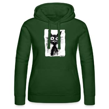 Cool drawing of a cartoon cat - Women’s Hooded Sweater by Russell - bottle green - Front - Liana (172cm)
