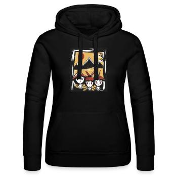 Three cute rice farmers under the Japanese sun - Women’s Hooded Sweater by Russell - black - Front - Marisol (170cm)
