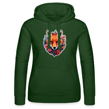 Fuchskopf von Blumen umgeben - Frauen Kapuzen Sweater von Russell - Flaschengrün - Vorne - Liana (172cm)