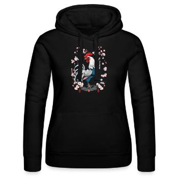 Asian Rooster Cherry Blossoms Aesthetic Design - Women’s Hooded Sweater by Russell - black - Front - Marisol (170cm)