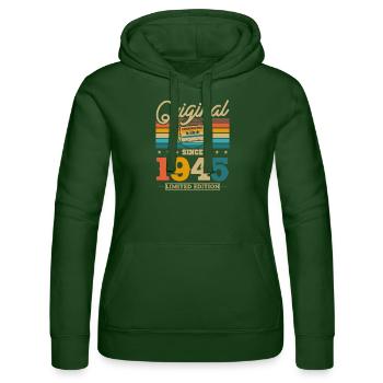 Millésime Anniversaire 1945, 78/79 ans - Sweat à capuche Russell Femme - vert bouteille - Devant - Liana (172cm)