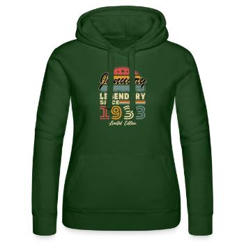 Birthday gift born in January 1933 - Women’s Hooded Sweater by Russell - bottle green - Front - Liana (172cm)