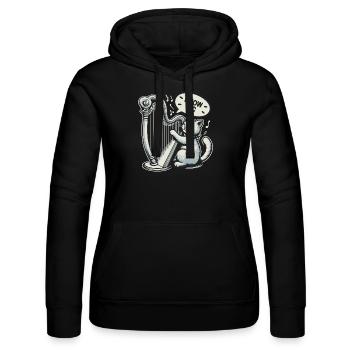 Harp Cat Pun - Women’s Hooded Sweater by Russell - black - Front - Marisol (170cm)
