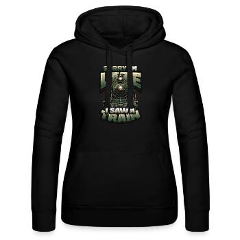 Trainspotting Train Lovers Trains - Women’s Hooded Sweater by Russell - black - Front - Marisol (170cm)