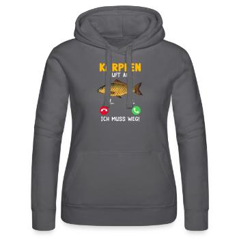 KARPFEN RUFT AN ICH MUSS WEG Lustiges Angler - Frauen Kapuzen Sweater von Russell - Schwarz - Vorne - Marisol (170cm)