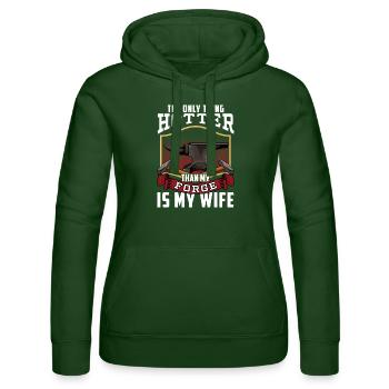 Hotter Than My Forge - Metalsmith Humor - Women’s Hooded Sweater by Russell - bottle green - Front - Liana (172cm)