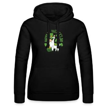 Glücklich St. Patricks Day Llama Grün Alpaka Lucky - Frauen Kapuzen Sweater von Russell - Schwarz - Vorne - Marisol (170cm)