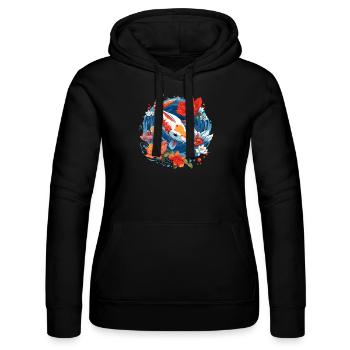 Vintage 80er Retro Japanisch Asiatisch Koi Karpfen - Frauen Kapuzen Sweater von Russell - Schwarz - Vorne - Marisol (170cm)