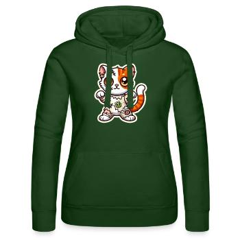 Cute Zombie Cat in Halloween costume - Women’s Hooded Sweater by Russell - bottle green - Front - Liana (172cm)