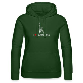 Ich liebe Barcelona Freiheitsstatue Herz Flagge Wortspiel - Frauen Kapuzen Sweater von Russell - Flaschengrün - Vorne - Liana (172cm)