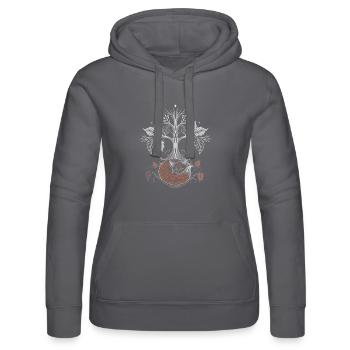 Schlafender Fuchs unter Lebensbaum - Herbstnacht - Frauen Kapuzen Sweater von Russell - Schwarz - Vorne - Marisol (170cm)