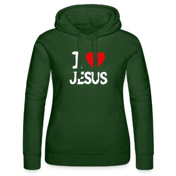 Ich liebe Jesus - Frauen Kapuzen Sweater von Russell - Flaschengrün - Vorne - Liana (172cm)