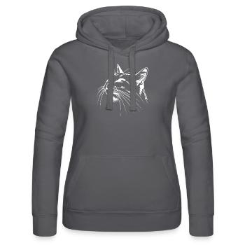 Katze, Katzenmotiv, Katzengesicht - Frauen Kapuzen Sweater von Russell - Schwarz - Vorne - Marisol (170cm)