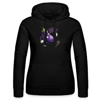 Crazy Veggies: Eggplant Power Walker Thumbs Up - Frauen Kapuzen Sweater von Russell - Schwarz - Vorne - Marisol (170cm)