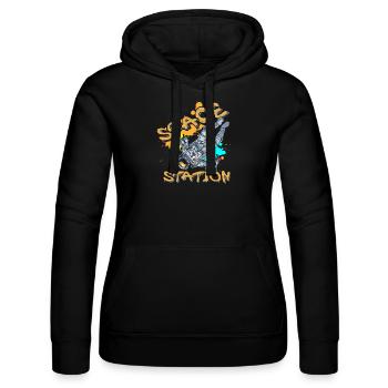 Streetart Spraydose Rapper Cool - Frauen Kapuzen Sweater von Russell - Schwarz - Vorne - Marisol (170cm)
