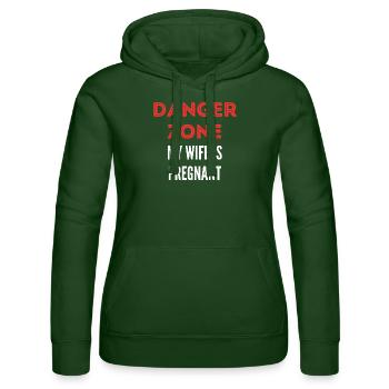 Danger Zone My Wife is Pregnant - Women’s Hooded Sweater by Russell - bottle green - Front - Liana (172cm)