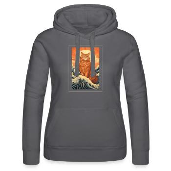 Katze Sonne Wellen Meer Vintage Retro Tarot Kunst - Frauen Kapuzen Sweater von Russell - Schwarz - Vorne - Marisol (170cm)