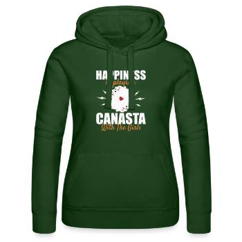 Canasta Glück: Mit den Mädels Karten spielen - Frauen Kapuzen Sweater von Russell - Flaschengrün - Vorne - Liana (172cm)