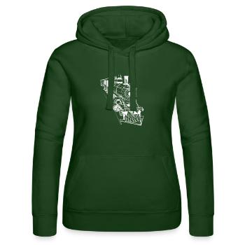Locomotive Line Art - Women’s Hooded Sweater by Russell - bottle green - Front - Liana (172cm)
