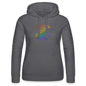 Progressive Slogans in den Farben der LGBTQ-Pride-Flagge - Frauen Kapuzen Sweater von Russell - Schwarz - Vorne - Marisol (170cm)