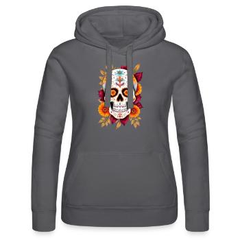 Tête de mort mexicaine sugar skull calavera fleurs - Sweat à capuche Russell Femme - noir - Devant - Marisol (170cm)