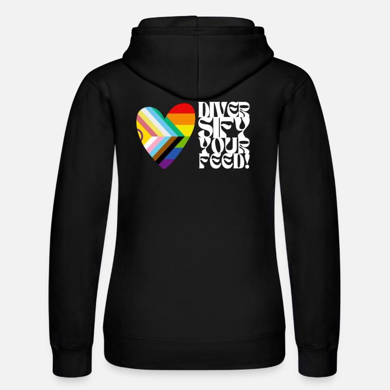 🌈♿ Diversify Your Feed–Progress Pride&Disability - Women’s Hooded Sweater by Russell - black