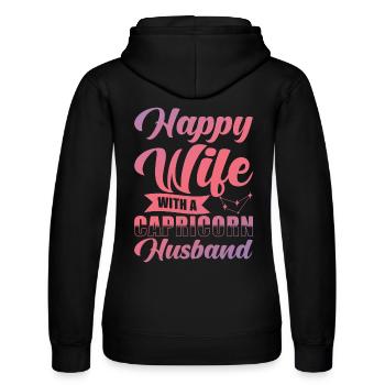 Capricorn Happy Woman with Aquarian Husband - Women’s Hooded Sweater by Russell - black - Back - Marisol (170cm)