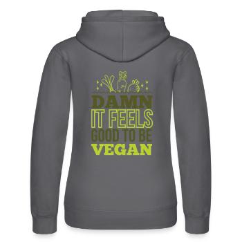 Damn it feels good to be Vegan Vegan be rocking! - Women’s Hooded Sweater by Russell - black - Back - Marisol (170cm)