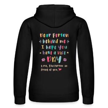 Liebe Person hinter mir, Einen schönen Tag - Frauen Kapuzen Sweater von Russell - Schwarz - Hinten - Marisol (170cm)