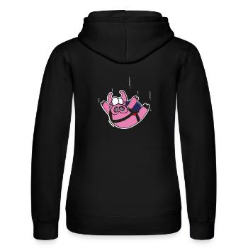 Poops "Freifall" - Frauen Kapuzen Sweater von Russell - Schwarz - Hinten - Marisol (170cm)